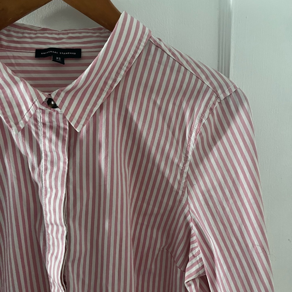 Universal Standard Elbe Popover Stretch Poplin Shirt Pink/White XS (10-12)